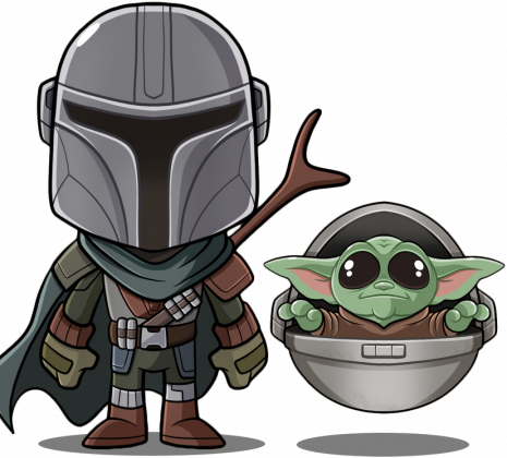 Mandalorian + Baby Yoda Cartoon - męska