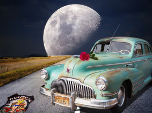 Mala poduszka jasiek full print Vintage American Car Ksiezyc - nadruk