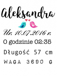Body krótki rękaw 3-12 mc metryczka urodzenie wersja dla dziewczynki