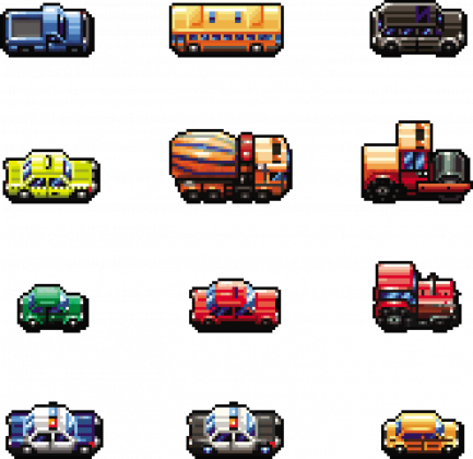 Pixel art – samochody z pikseli (różne kolory)
