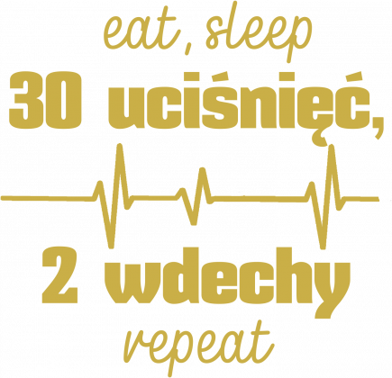 MedUza - eat, sleep 30 UCIŚNIĘĆ 2 WDECHY repeat - koszulka męska, złoty tekst