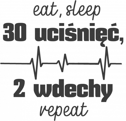 MedUza - eat, sleep 30 UCIŚNIĘĆ 2 WDECHY repeat - koszulka męska, szary tekst