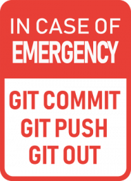 Śmieszny kubek, dowcipny i praktyczny prezent dla programisty -  In case of emergency, GitHub, Git Commit, Git Push, Git Out