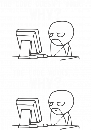 Koszulka męska - Tani, śmieszny prezent dla programisty, informatyka, pod choinkę, na mikołajki, na urodziny - The code doesn't work... Why?, The code works... Why?