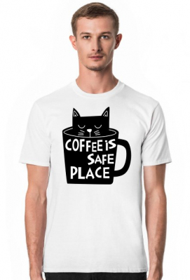 KOSZULKA MĘSKA CAT COFFEE IS SAFE PLACE - zakupoholik