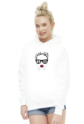 Bluza damska z kapturem Girl Boss - biała - zakupoholik