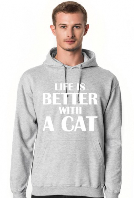 Bluza męska LIFE IS BETTER WITH A CAT - Fioletowa Koszulka
