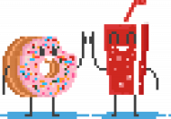 Pixel Art - pączek i cola kciuk do góry - styl retro - 8 bit - grafika inspirowana grą Minecraft - chłopieckoszulka
