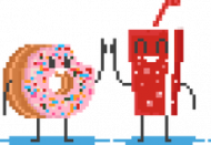 Pixel Art - pączek i cola kciuk do góry - styl retro - 8 bit - grafika inspirowana grą Minecraft - magiczny kubek