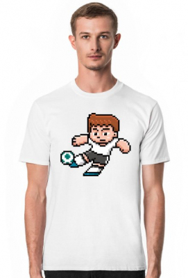 Pixel Art - strzelający piłkarz - styl retro - 8 bit - grafika inspirowana grą Minecraft -męska koszulka - Pixel Art