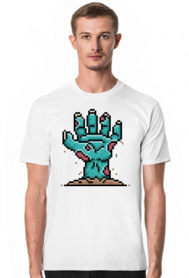 Pixel Art - ręka Zombie - styl retro - 8 bit - grafika inspirowana grą Minecraft - męska koszulka - Pixel Art