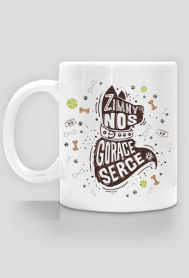 Zimny nos gorące serce - pies - sylwetka retro - kość - piłka - miska - odcisk łapy - kubek - Born to Design