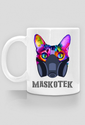 Maskotek - kolorowy kot - maska gazowa - retro - vintage - postapo - apokalipsa - kubek - Born to Design