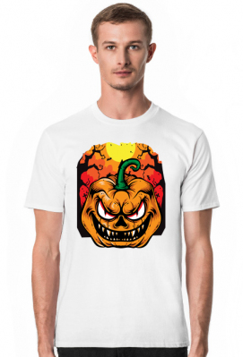 Straszna dynia z upiornymi drzewami w tle - Halloween - grafika - komiks - męska koszulka - Born to Design