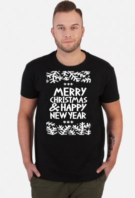 Napis Merry Christmas & Happy New Year - Boże Narodzenie - Wigilia - choinka - święta - Nowy Rok - męska koszulka - Born to Design