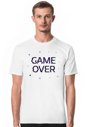 Pixel Art - Game Over - styl retro - glitch - 8 bit - grafika inspirowana grą Minecraft - męska koszulka