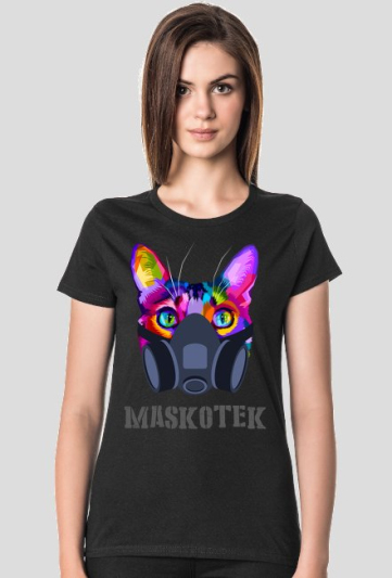 Maskotek - kolorowy kot - maska gazowa - retro - vintage - postapo - apokalipsa - damska koszulka