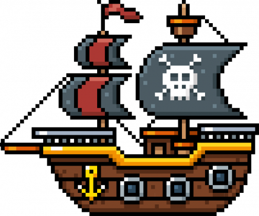Pixel Art - statek piracki - styl retro - 8 bit - grafika inspirowana grą Minecraft - damska koszulka