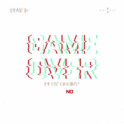 Pixel Art - Game Over Play again Yes/No - styl retro - glitch - 8 bit - grafika inspirowana grą Minecraft - chłopiec koszulka