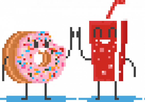 Pixel Art - pączek i cola kciuk do góry - styl retro - 8 bit - grafika inspirowana grą Minecraft - torba