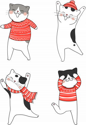 Tańczące koty w świątecznych ubraniach sweter - szalik - czapka - Boże Narodzenie - damska koszulka