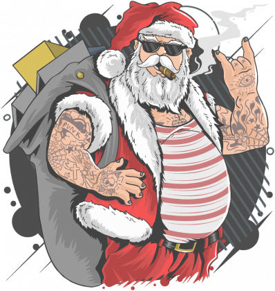 Mikołaj z tatuażami, cygarem i w okularach - Boże Narodzenie - Święta - punk - rock - prezent - damska koszulka
