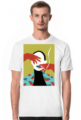 T-shirt z autorską grafiką, kobieta z papierosem - Bug in The Mug