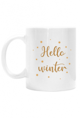 Hello Winter - witaj zimo -  kubek z złotym napisem - Happy Christmas