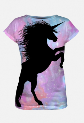Bluzka damska, fullprint, jednorożec 3 - Black Unicorn Presents