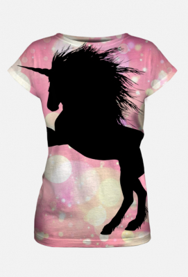 Bluzka damska, fullprint, jednorożec 2 - Black Unicorn Presents