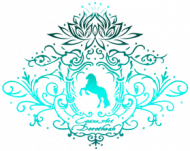 KUBEK Z TURKUSOWYM KONIEM - Emblem with a Friesian Horse and a Lotus Art DH