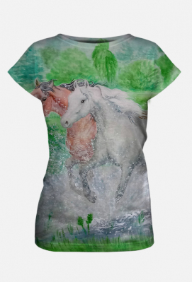 KONIE ARABSKIE  - ARABIAN HORSES FAMILY IN THE WATER ©DH - KOSZULKA Z KOŃMI - FULL PRINT NADRUK Z 2 STRON - ART - DH