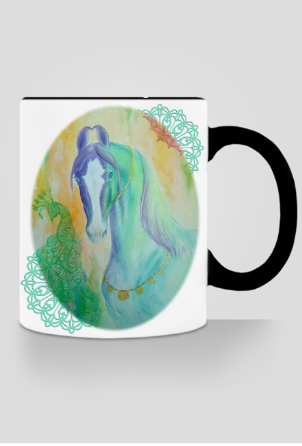 KOŃ INDYJSKI  - INDIAN MARWARI HORSE - YURVAY ©DH - KUBEK Z KONIEM -  NADRUK Z 2 STRON