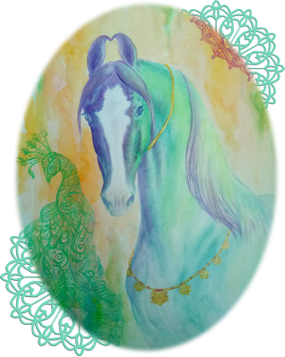KOŃ INDYJSKI  - INDIAN MARWARI HORSE - YURVAY ©DH - KUBEK Z KONIEM -  NADRUK Z 2 STRON