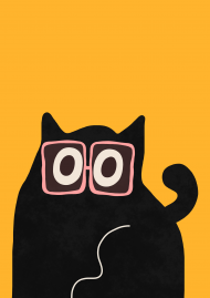 Plakat dla dzieci czarny kot w okularach.