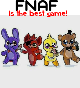 Kubeczek z wzorem fnafa i napisem ,,fnaf is the best game!''.