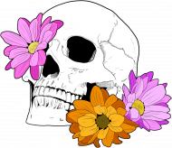 SkullGirl – Czaszka i trzy kwiaty (kolorowa)