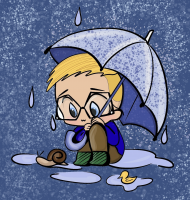 Chłopiec w deszczu